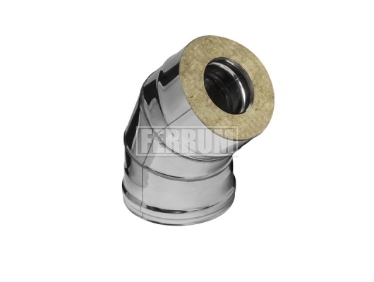 Cot 45° izolat pentru cos de fum FERRUM d.115-200 mm (inox 430/0,5 mm)