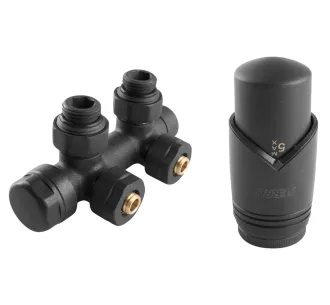 Robinet cal dublu Ferro 16*2 negru + cap termo