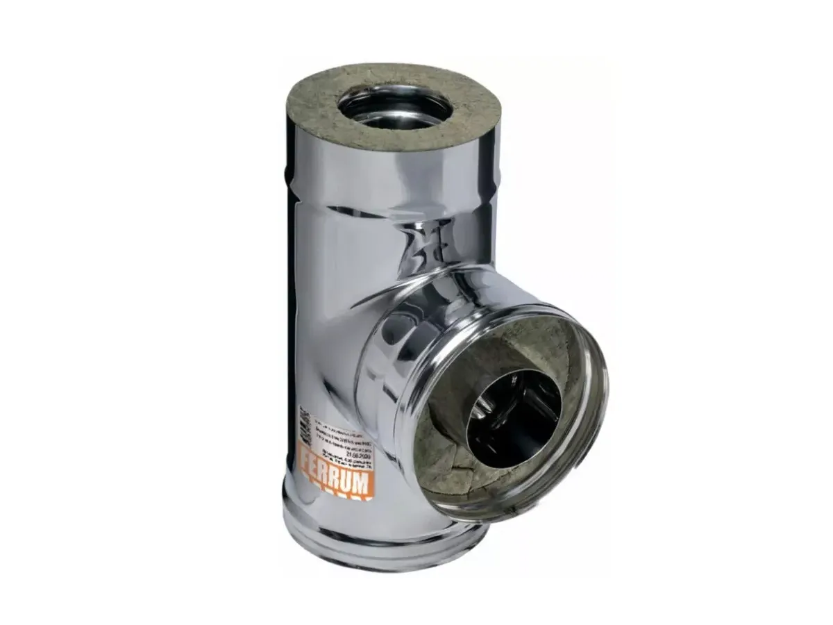 Teu 90° izolat pentru cos de fum FERRUM d.130-200 mm (inox 430/0,5 mm)