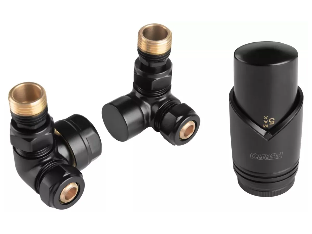 Robinet cap axiali Ferro 16*2 tur+retur negru + cap termo