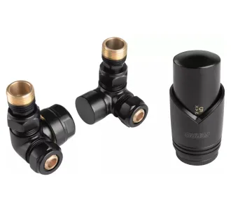 Robinet cap axiali Ferro 16*2 tur+retur negru + cap termo