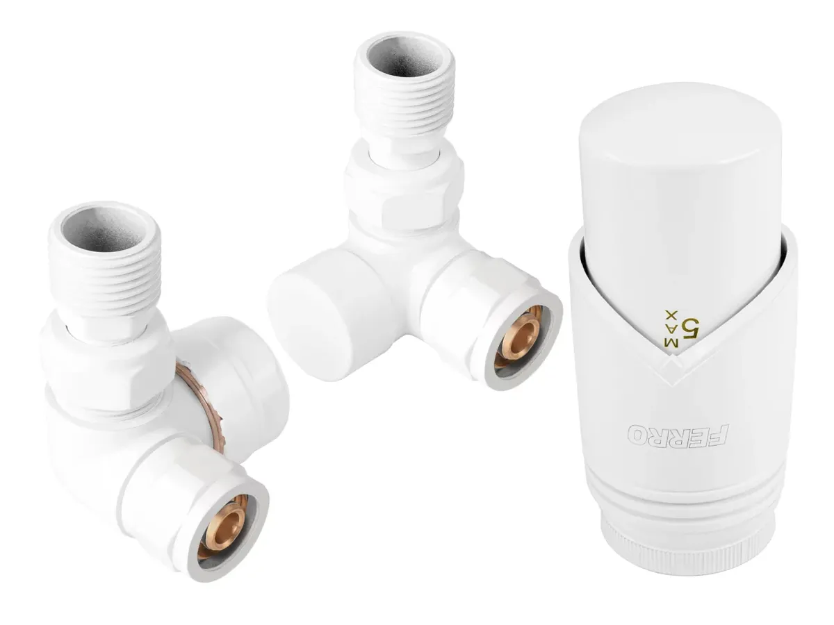 Robinet cap axiali Ferro 16*2 tur+retur alb + cap termo