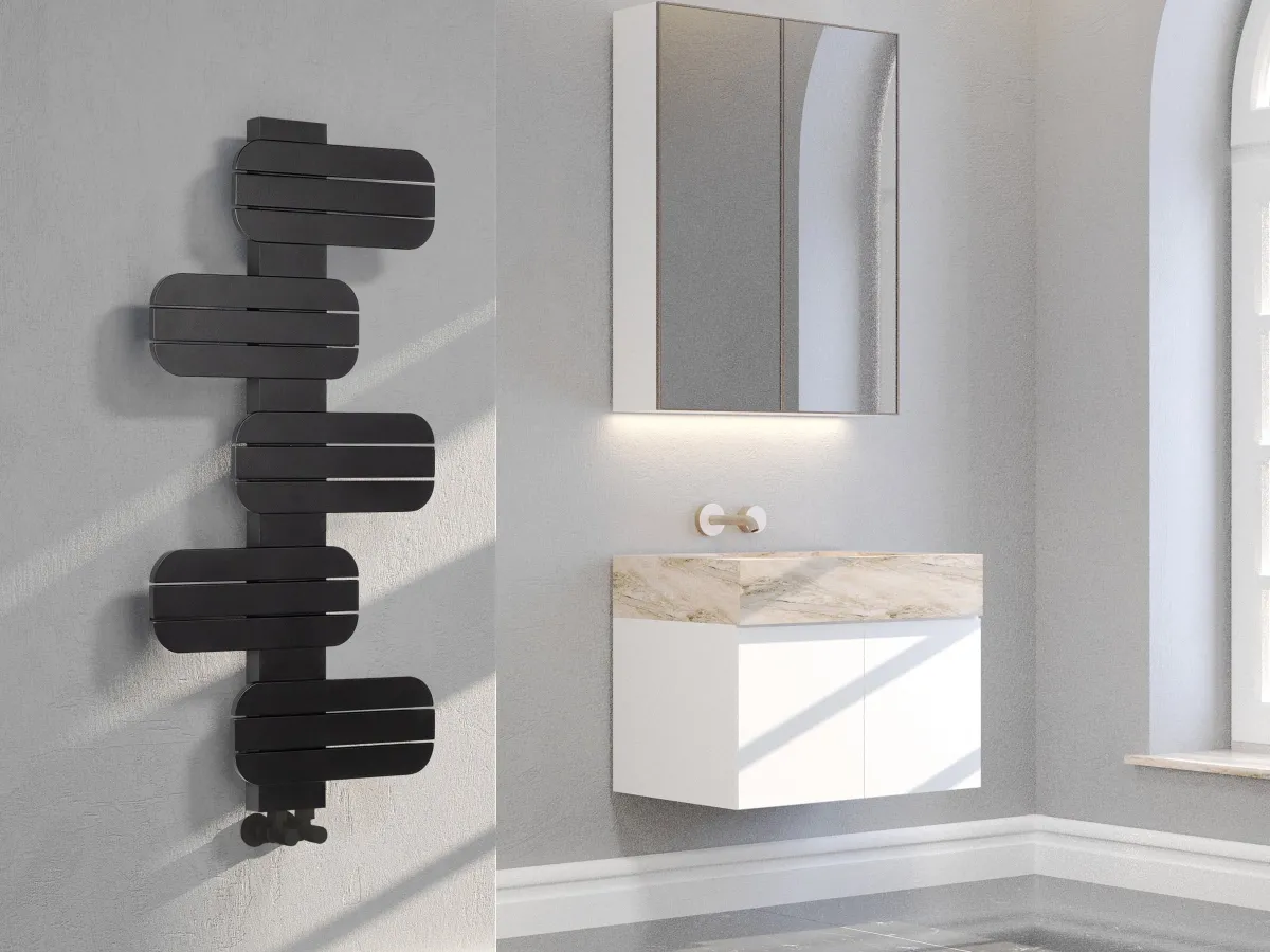Uscător de prosoape de design LOJIMAX colecția BAMITO 1276x500 mm, Negru