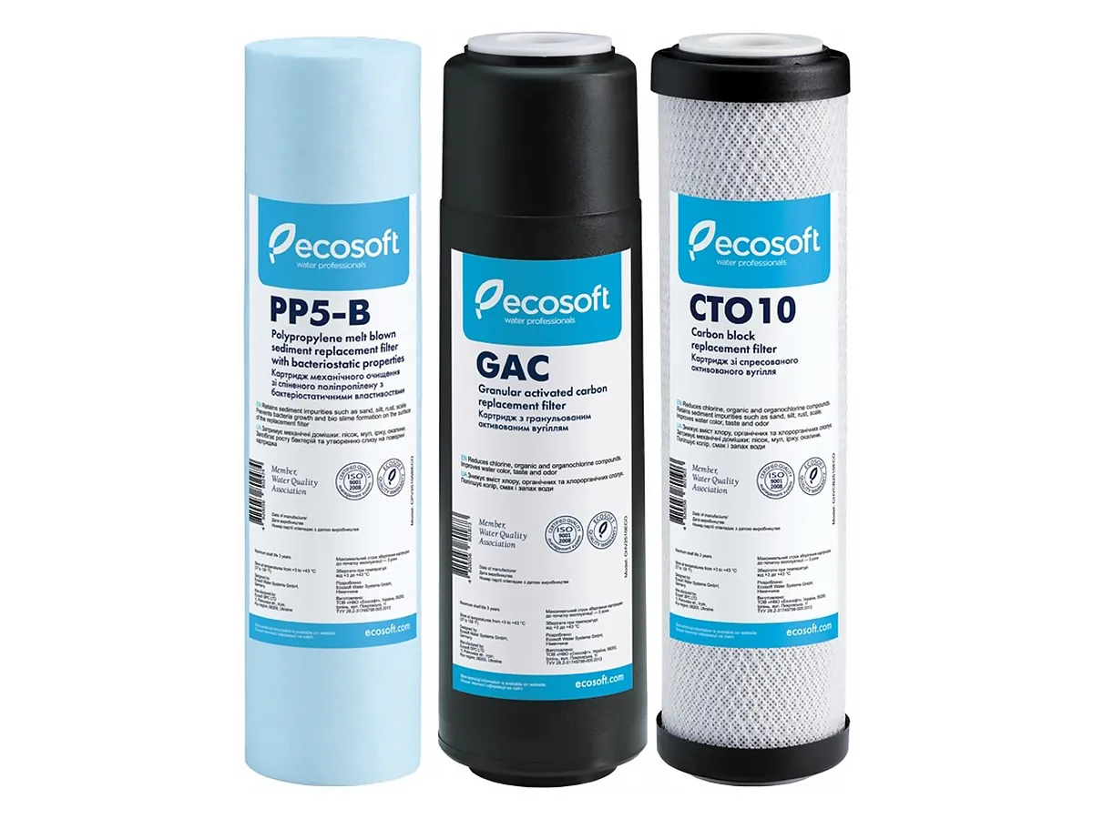 Set de cartuse prefiltrare pentru sistem cu osmoza inversa ECOSOFT (1-2-3) PURE SI AQUACALCIUM