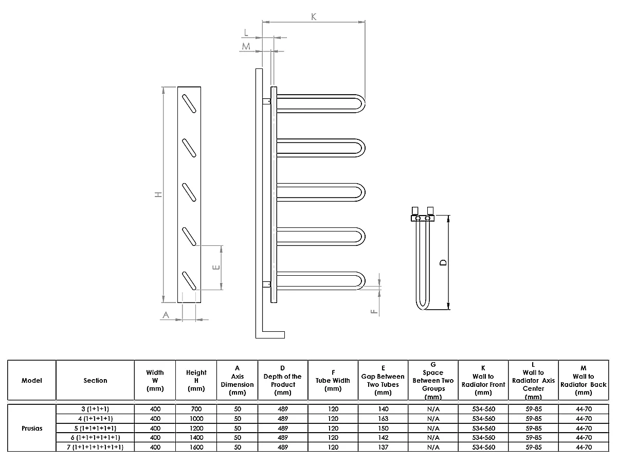Uscător de prosoape de design LOJIMAX colecția PRUSIAS 1600x400 mm, Negru
