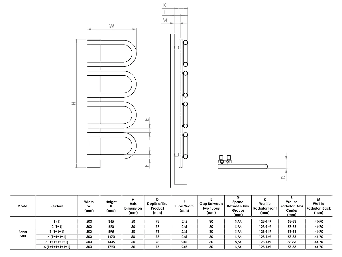 Uscător de prosoape de design LOJIMAX colecția PANA 1720x520 mm, MY-512