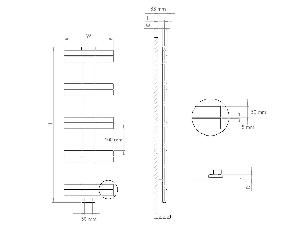 Uscător de prosoape de design LOJIMAX colecția LINEA 1425x500 mm, MY-512