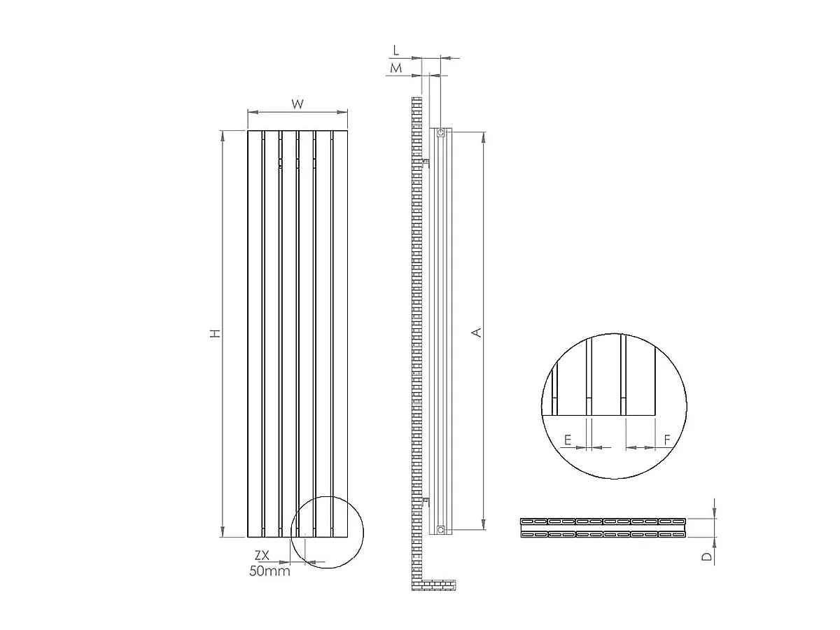 Calorifer decorativ LOJIMAX colecția BAMBOO DOUBLE 1800x359 mm, Alb