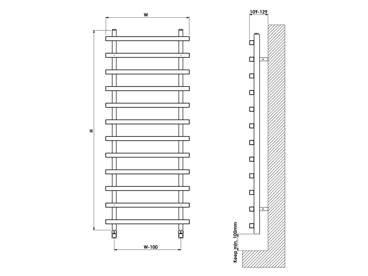 Uscător de prosoape de design CARISA, colecția BARON L, 1200x500 mm, LEMON