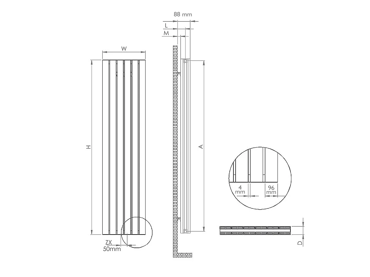Calorifer decorativ LOJIMAX colecția DIAMOND DOUBLE 2000x496 mm, Negru