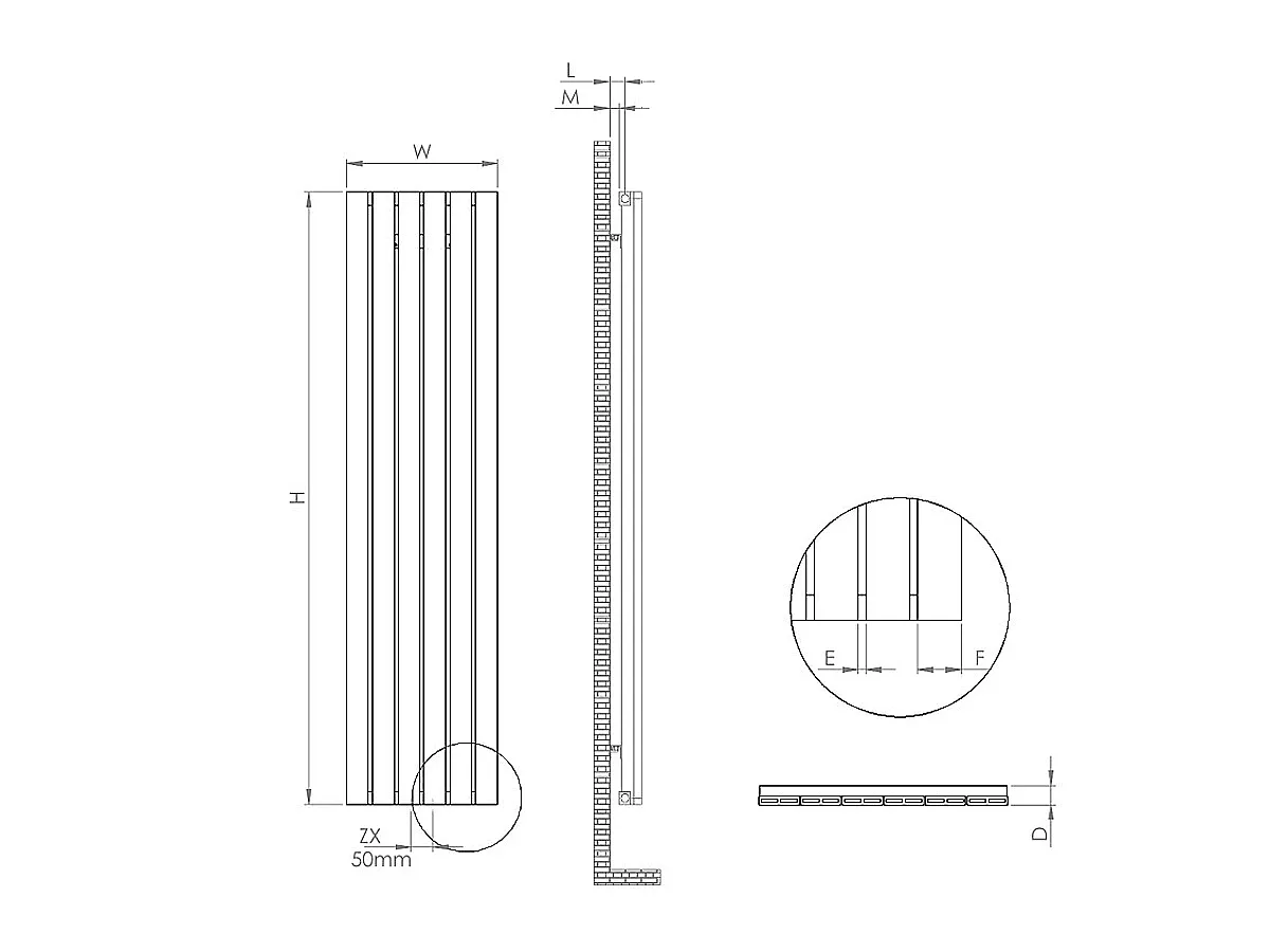Calorifer decorativ LOJIMAX colecția LOVA LINE 1600x481 mm, Negru