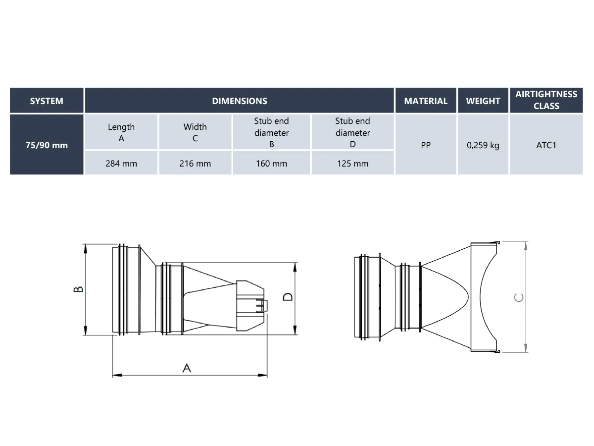 Conector lateral HEATPEX ARIA CONNECT Ø125/160 mm