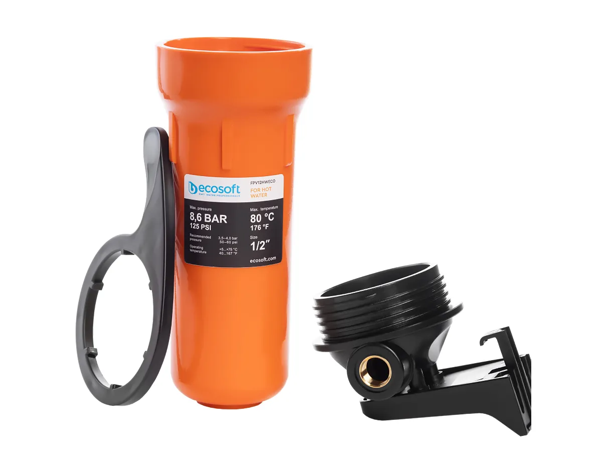 Filtru mecanic apa calda ECOSOFT 10, FI, 1/2, (carcasa 2,5x10, suport,cheie, cartus 5 mkm)