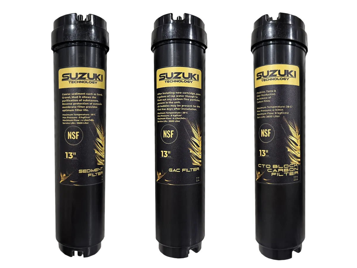 Комплект сменных картриджей для систем обратного осмоса Suzuki (Sediment, GAC Carbon, Carbon Block)