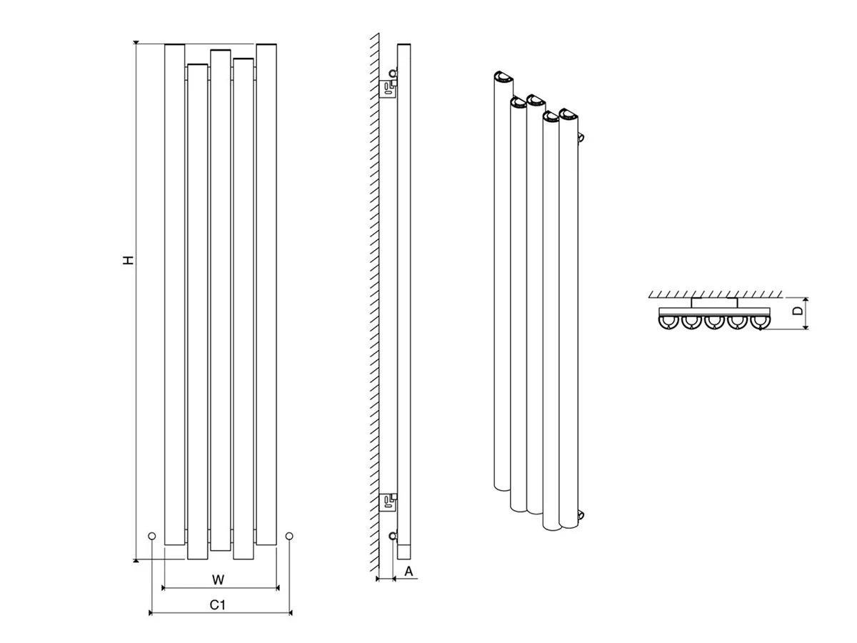 Calorifer decorativ CARISA, colecția MOTION, 1800x390 mm, ANTRACIT