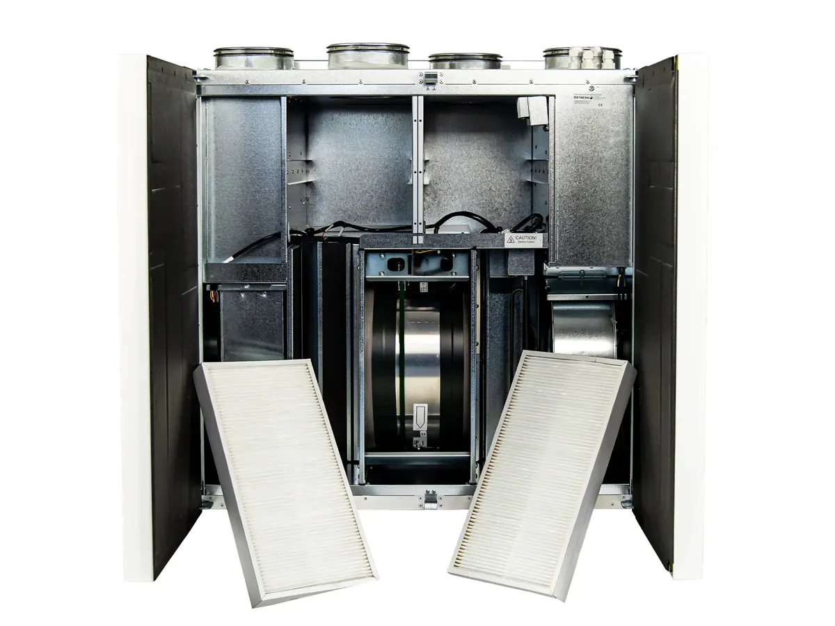 Recuperator de aer cu sistem de ventilație OSTBERG HERU 100 T EC-y2 LE (conexiune pe stânga, debit de aer 418 m³/h)