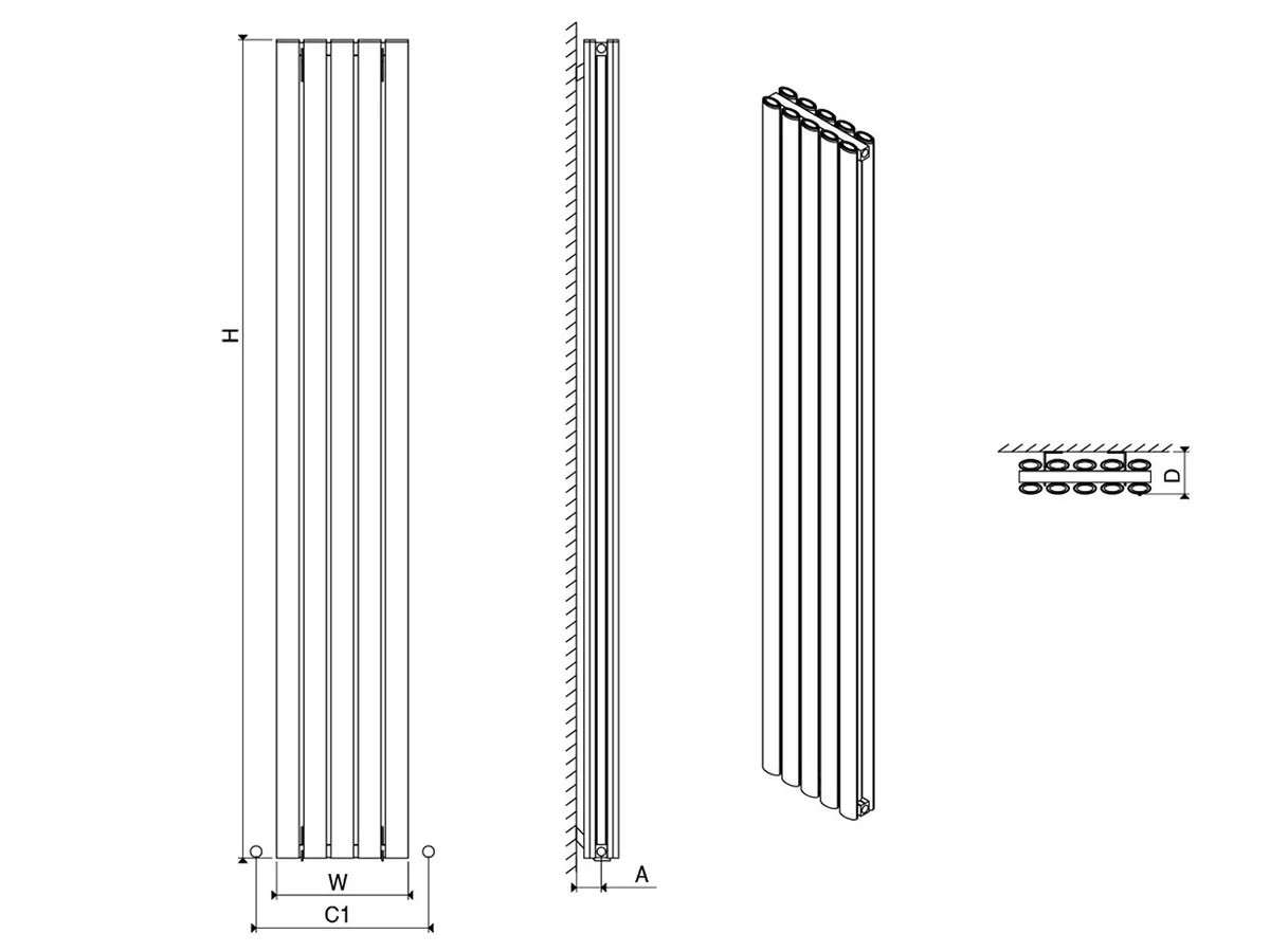 Radiator de design CARISA, colecția TALLIS DOUBLE, 1800x410 mm, NEGRU