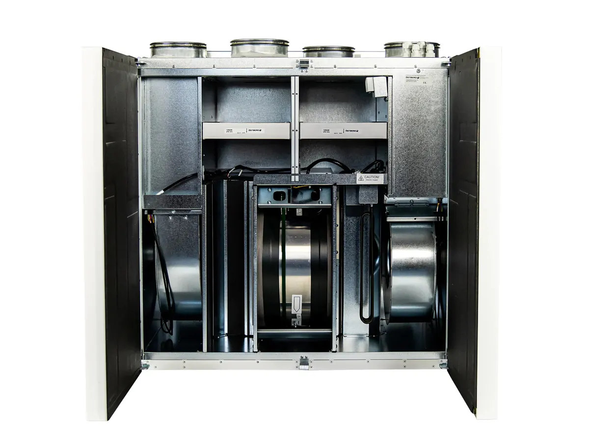 Recuperator de aer cu sistem de ventilație OSTBERG HERU 100 T EC-y2 LE (conexiune pe stânga, debit de aer 418 m³/h)