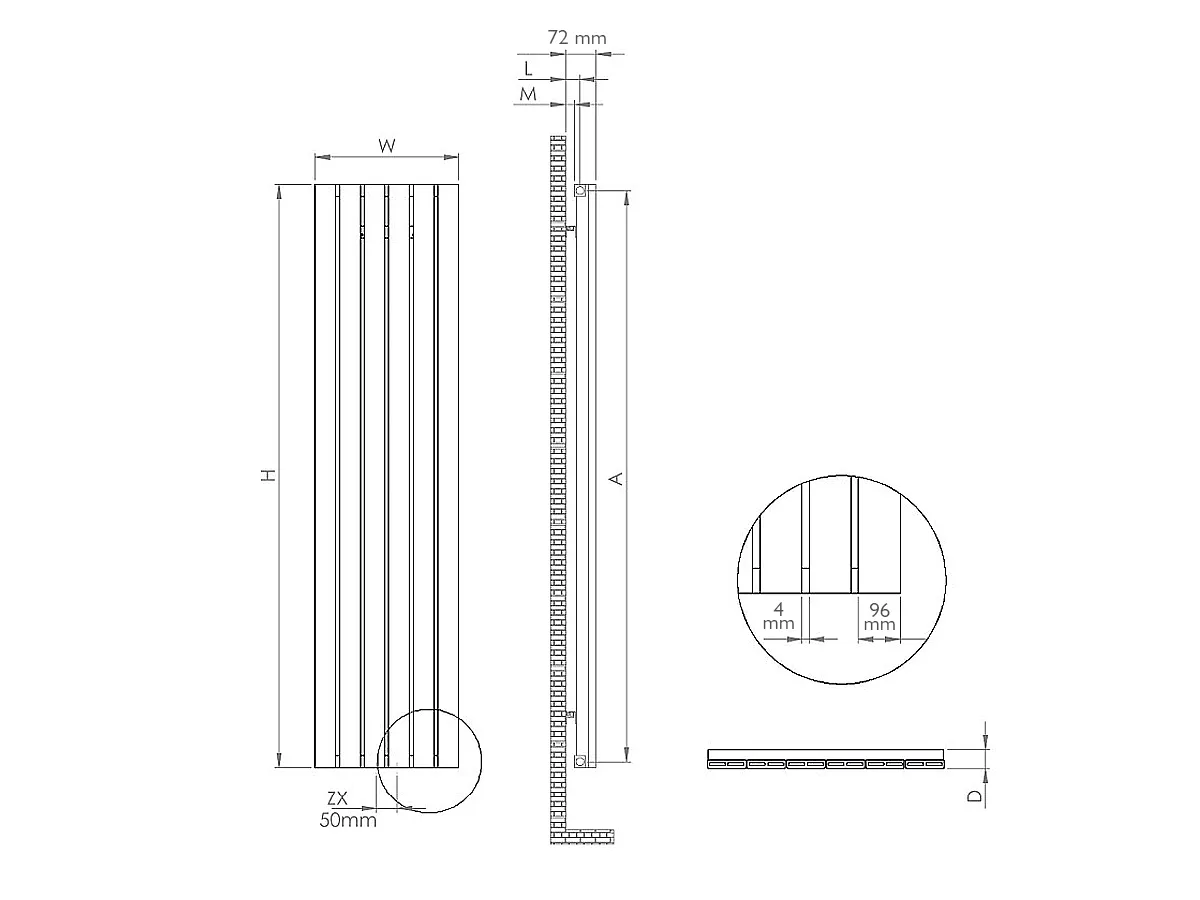 Calorifer decorativ LOJIMAX colecția DIAMOND 1400x496 mm, Negru