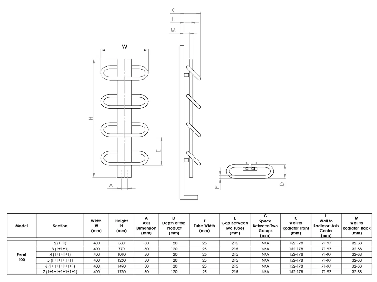Uscător de prosoape de design LOJIMAX colecția PEARL 1490x400 mm, Alb